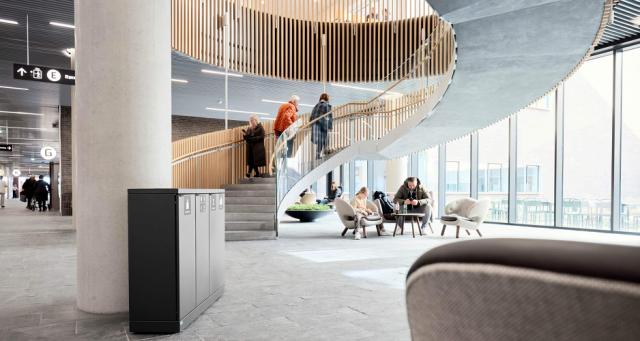 Recycling bins in hospital lounges
